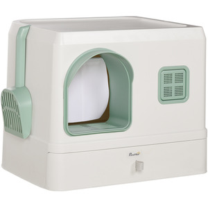 PawHut Hooded Cat Litter Box with Drawer Pan, Scoop, Deodorants - White by PawHut