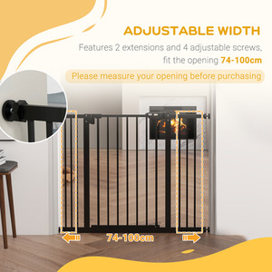 Dog Gate Pressure Fit Pet Safety Barrier - Black / Metal Plastic / 74 - 100 cm by PawHut