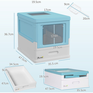 PawHut Cat Litter Box with Lid, Foldable Cat Litter Tray with Scoop - Blue by PawHut