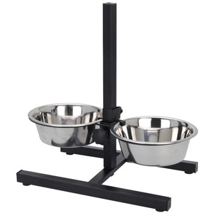 2 Adjustable Large Raised Stainless Steel Dog Bowls - Chrome by idooka