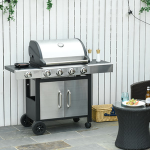 Outsunny Gas Burner Barbecue Grill Outdoor - Black and Stainless Steel by Outsunny