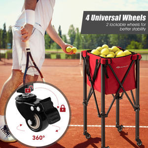 Foldable Tennis Ball Cart - Red by Costway