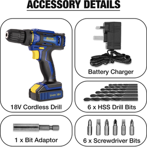 Cordless Drill Driver 18-20V Li-Ion Electric LED Light Screwdriver - Blue by Skotek