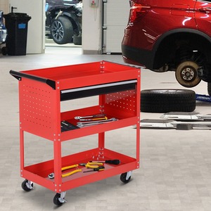 DURHAND 3-Tier Tool Trolley Cart Storage Shelf Roller Cabinet - Red by DURHAND