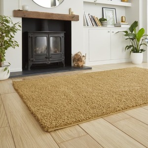 Washable Gold Polyester Shaggy Rug - Gold / 120x170cm by The Rug Wholesaler