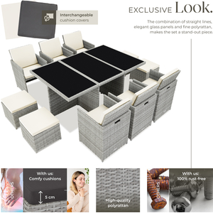 New York Rattan Garden Furniture Set with Protective Cover - LIght Grey by tectake