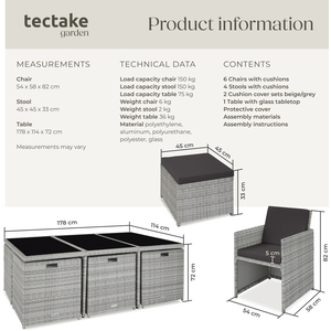New York Rattan Garden Furniture Set with Protective Cover - LIght Grey by tectake