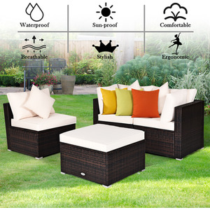 4Pcs Garden Patio Conversation Set - White by Costway