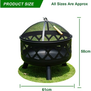 Large Round Fire Pit Bowl 24 inch Garden Camping Heater Burner - Black by Gr8 Garden
