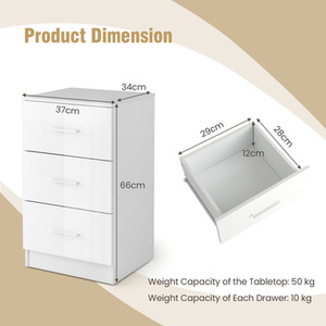 3-Drawer Storage Cabinet - White by Costway