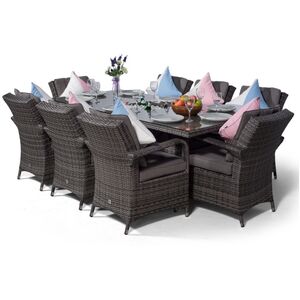 Arizona Square Rattan Patio Dining Set with Ice Bucket Drinks Cooler - Grey / 8 by Giardino