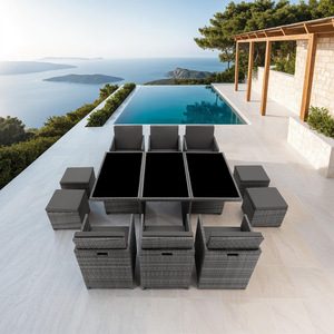 New York Rattan Garden Furniture Set with Protective Cover - Grey by tectake