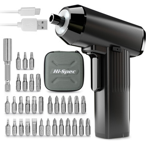 34 Piece 3.6V USB Cordless Electric Screwdriver Set and bits - Black by Hi-Spec
