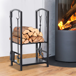 Outsunny Firewood Log Rack Holder - Black by Outsunny