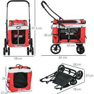 PawHut Foldable Pet Stroller with Detachable Carrier - Red by PawHut