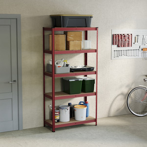 5 Tier Heavy Duty Adjustable Steel Garage Shelving Unit - 875kg Weight Capacity - Red / 30cm by Vida Designs