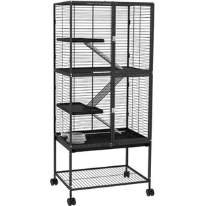 PawHut 4 Levels Ferret Cage Rolling Small Animal Cage with 3 Doors - Charcoal grey by PawHut