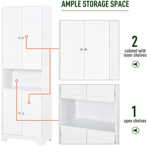 HOMCOM Tall Freestanding Bathroom Cabinet Retro Shutters White - White by HOMCOM