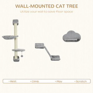 PawHut Wall Mounted Cat Shelves - Grey by PawHut