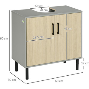 kleankin Bathroom Under Sink Cabinet Basin Storage Cupboard with Double Doors - Grey, Yellow Oak by kleankin