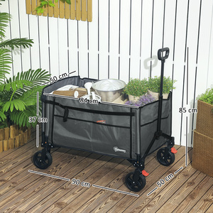 Outsunny Folding Trolley on Wheels with Openable Sides - Grey by Outsunny