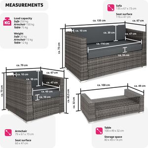 Rattan Garden Set Munich 4 Seats 1 Table - Grey by tectake