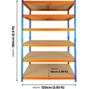 Extra Heavy Duty Racking Shelving 6 Levels - Blue & Orange / 120cm / 60cm by Trade Price Deals