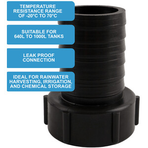 IBC S60x6 (2 inch) Female to (2 inch) Hose Tail - Black / 0.09kg by DNA PACKAGING LTD