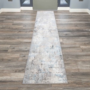 Blue Grey Distressed Abstract Geometric Motif Area Rug by The Rug House