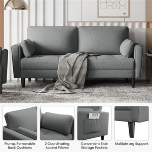 2 Seater Upholstered Sofa Couch with 2 Pillows - Dark Grey by Yaheetech