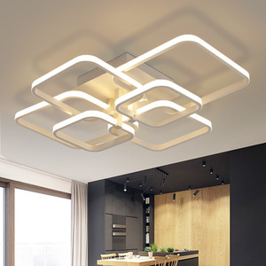 Square White Frame Chandelier LED Ceiling Light - White / 70W by Livingandhome