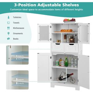 Floor Storage Cabinet with 2 Glass Doors - White by Costway