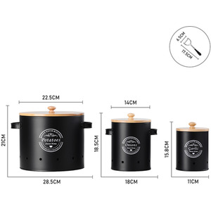Kitchen Potato Onion Garlic Storage Bin Set with Peeler - Black by Livingandhome