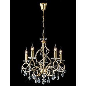 Torino Ceiling Pendant Chandelier 5 Light French Gold, Crystal - French Gold