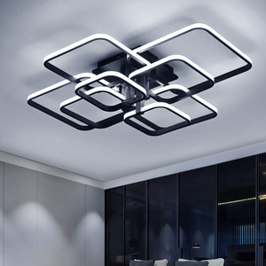 Square Black Frame Chandelier LED Ceiling Light - Black / 20cm / 215W by Livingandhome