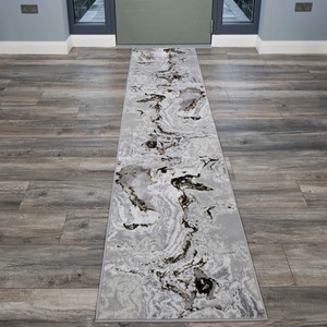 Grey Gold Metallic Distressed Marble Effect Area Rug by The Rug House