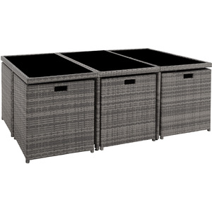 New York Rattan Garden Furniture Set with Protective Cover - Grey by tectake