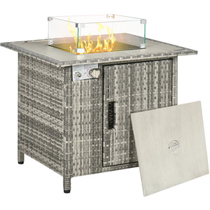 Outsunny 50,000 BTU Rattan Gas Fire Pit Table - Grey by Outsunny