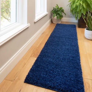 Soft Value Navy Blue Shaggy Area Rug - Navy Blue / 230 x 60cm by The Rug House