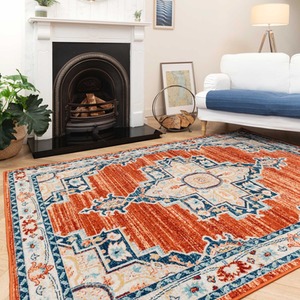 Orange Terra Navy Traditional Medallion Low Pile Soft Living Area Rug by The Rug House