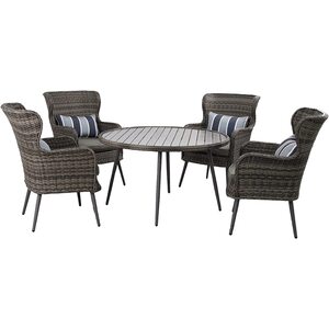 5 PCS Luxury Rattan Dining Set Table Chairs Set - Grey by Furniture One