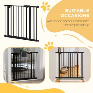 Dog Gate Pressure Fit Pet Safety Barrier - White / Metal Plastic / 74 - 87 cm by PawHut
