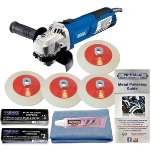 Draper Angle Grinder 750W With Aluminium Alloy Metal Polishing Kit - Blue by Draper