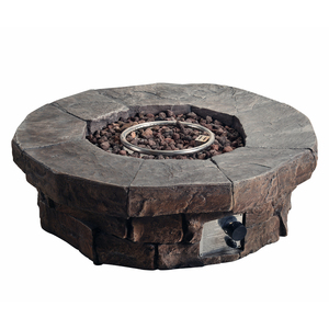 Round Stone Effect Low Gas Fire Pit - Brown by Teamson Home