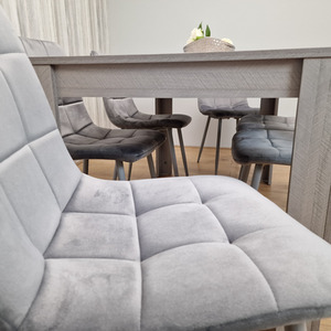 Grey Dining Table With 6 Tufted Velvet Chairs - 6 Person Dining Set - Grey by KOSY KOALA