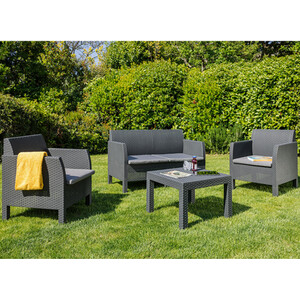Matilde Rattan Conversation Patio Furniture Set - Black