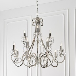Oksana 12 Light Chandelier Polished Nickel Plate Finish, E14 - Polished Nickel Plate