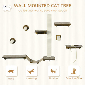 PawHut 8Pcs Cat Shelves Cat Wall Furniture D30 765V00BN - Brown by PawHut