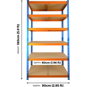 Extra Heavy Duty Racking Shelving 6 Levels - Blue & Orange / 90cm / 60cm by Trade Price Deals