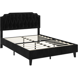 Upholstered Bed Frame with Button-Tufted Headboard - Black / Double by Yaheetech